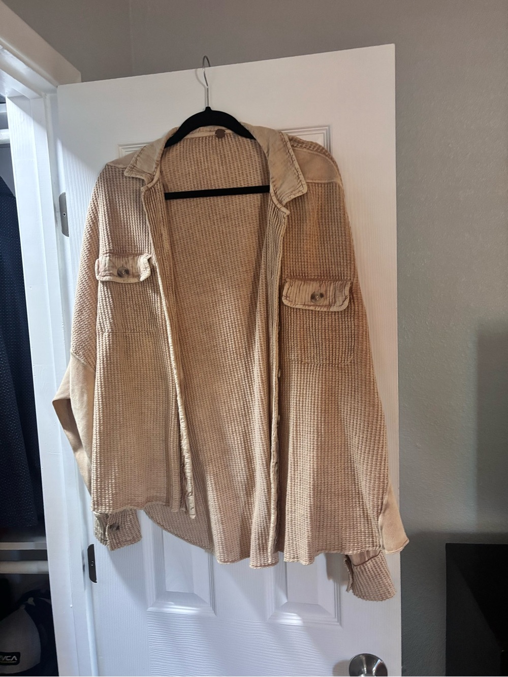 Free People Scout Beige Waffle Knit Button-Up Shacket